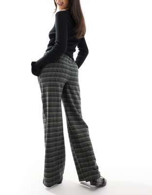 Threadbare Wide Leg Check Pants In Navy