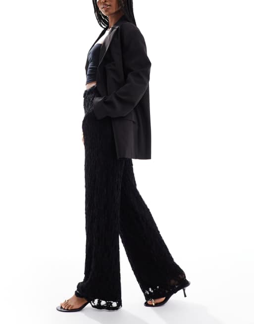 Threadbare wide leg lace pants in black, 4 of 5