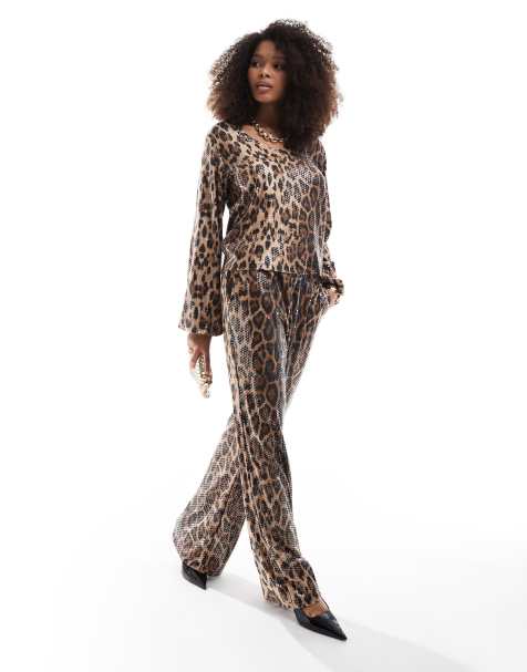 Threadbare wide leg leopard print sequin trouser - view 1
