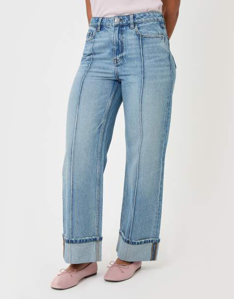 Threadbare Wide leg turn up jeans in light blue