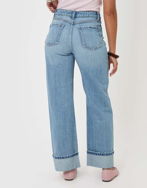 Threadbare Wide leg turn up jeans in light blue, 2 of 4