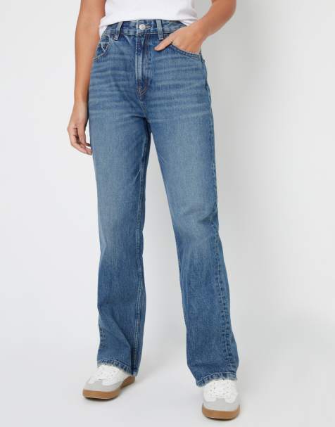 Threadbare Wide straight leg jeans in mid blue - view 1