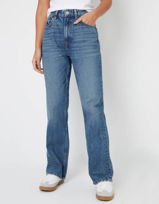 Threadbare Wide straight leg jeans in mid blue