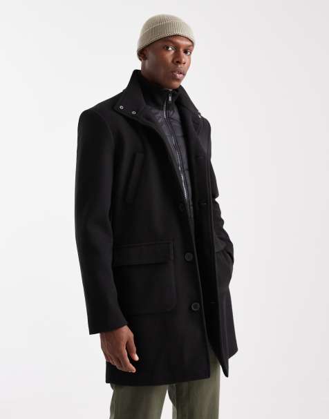 Threadbare – Windjacke in Schwarz mit hohem Kragen, Kapuze und Knopfleiste - view 1