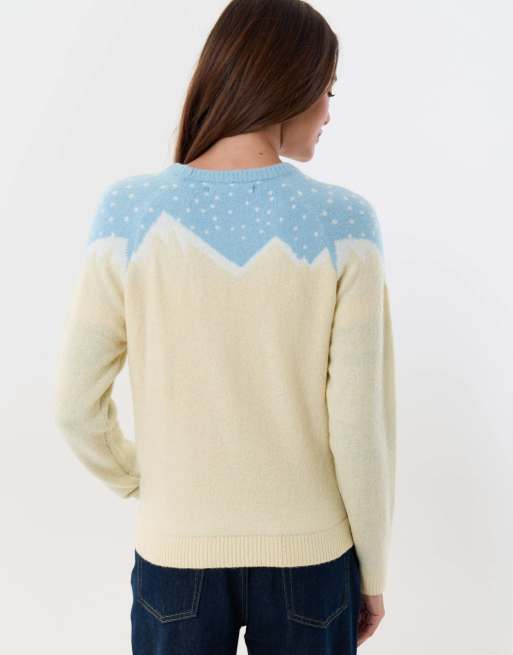 Threadbare Winter scene knitted christmas jumper in beige, 2 of 4