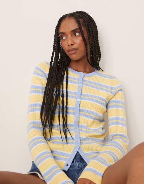 Threadbare Wool blend pointelle knit cardigan in lemon - view 1
