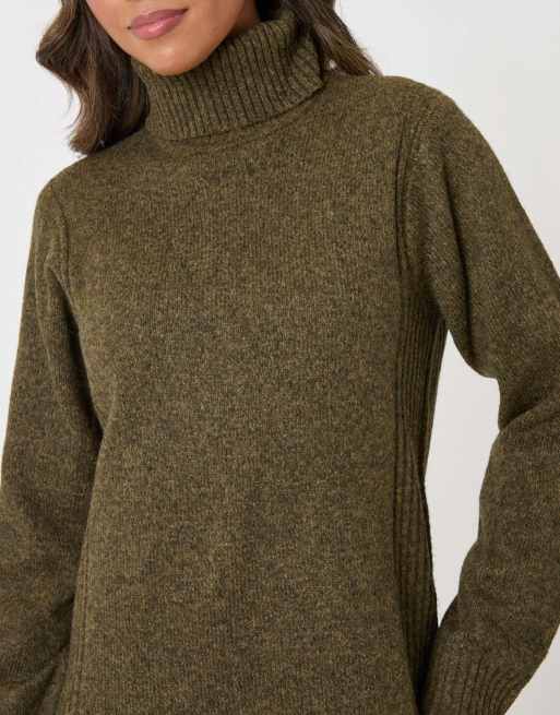 Threadbare Wool blend roll neck mini dress in olive green, 3 of 5