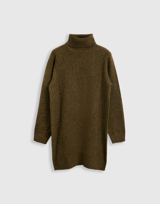 Threadbare Wool blend roll neck mini dress in olive green, 5 of 5