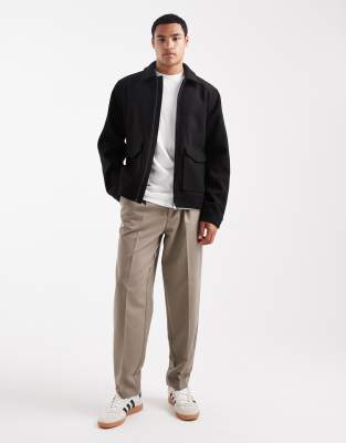 Threadbare Wool Look Jacket With Collar And Zip Front In Black