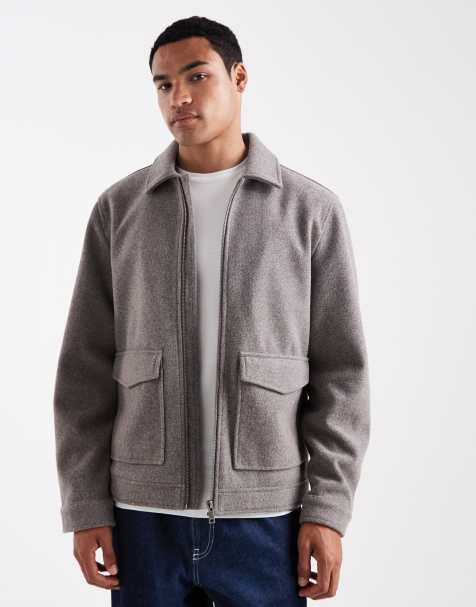 Threadbare wool look jacket with collar and zip front in taupe - view 1