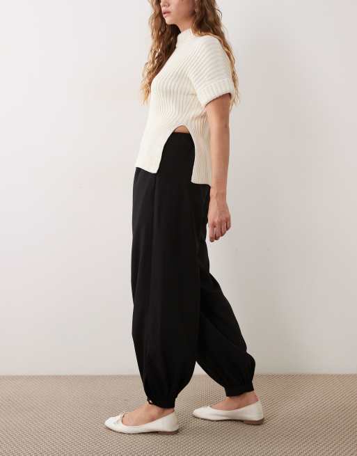 Threadbare woven twill balloon trousers with button cuffs in black, 2 of 5