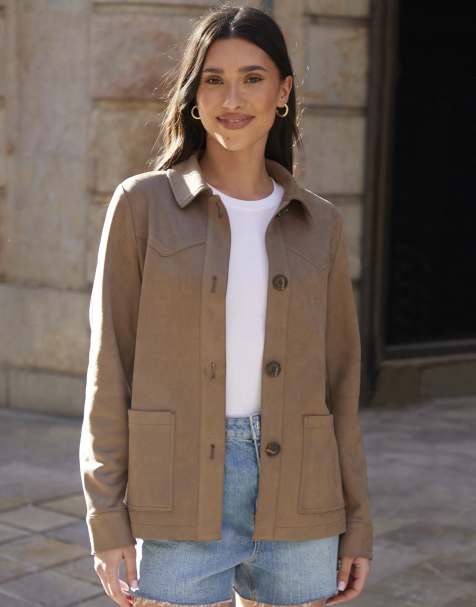 Threadbare Yoke detail suedette shacket in taupe