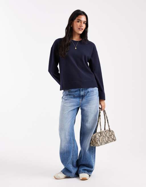 Threadbare - Zacht sweatshirt van mix met katoen en jersey met lange mouwen in marineblauw, 2 van 4