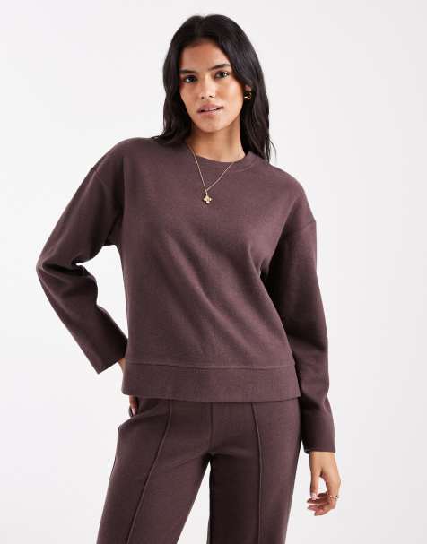 Threadbare - Zacht sweatshirt van mix van katoen en jersey met lange mouwen in chocoladebruin, deel van co-ord set - view 1