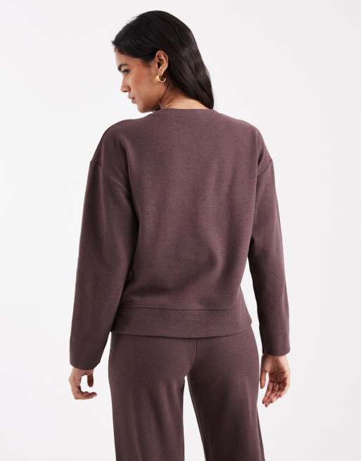 Threadbare - Zacht sweatshirt van mix van katoen en jersey met lange mouwen in chocoladebruin, deel van co-ord set, 2 van 4
