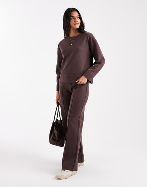 Threadbare - Zacht sweatshirt van mix van katoen en jersey met lange mouwen in chocoladebruin, deel van co-ord set, 3 van 4