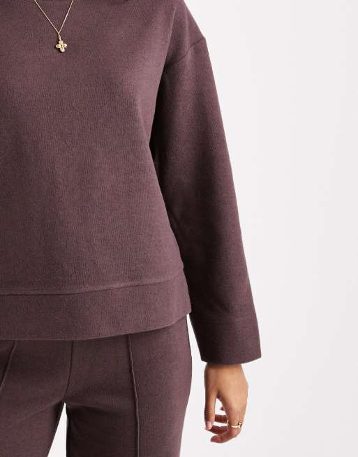 Threadbare - Zacht sweatshirt van mix van katoen en jersey met lange mouwen in chocoladebruin, deel van co-ord set, 4 van 4