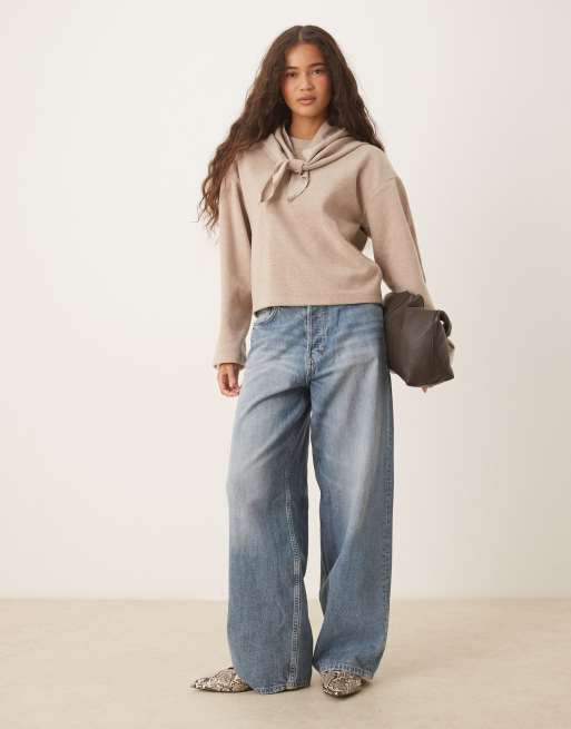 Threadbare - Zachte trui met sjaaldetail in lichtbeige, 2 van 4