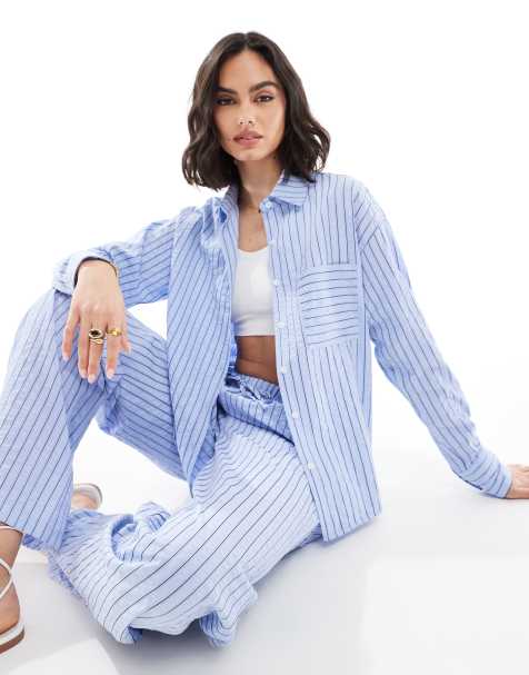Threadbare – Zapinana na guziki koszula oversize w niebieskie paski, część zestawu - view 1