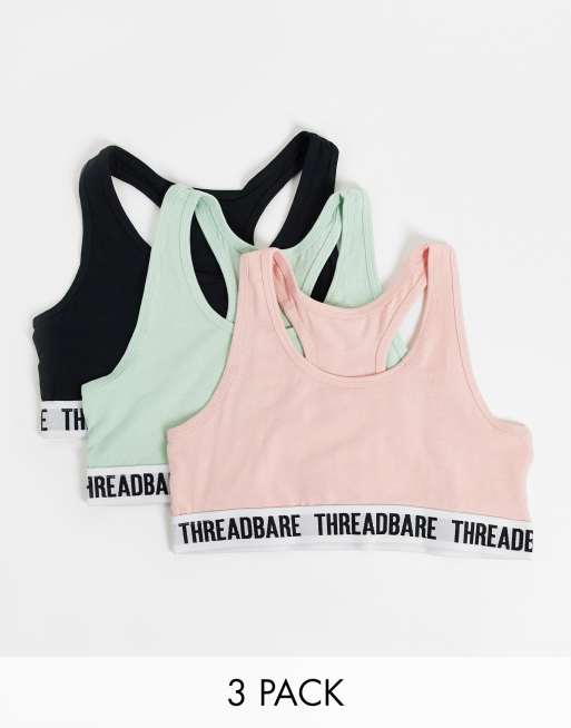 Threadbare – Zestaw 3 braletek w kolorze różowym, zielonym i czarnym z logo