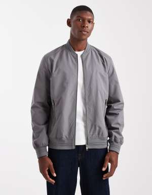 Threadbare zip front bomber jacket with pockets in slate grey