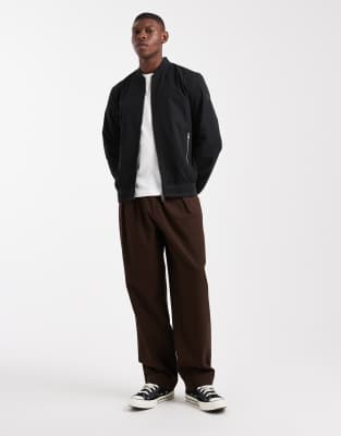 Threadbare Zip Front Rainproof Bomber Jacket With Pockets In Black
