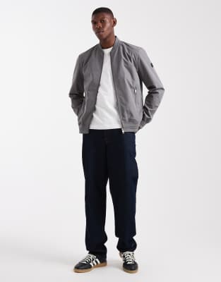 Threadbare Zip Front Rainproof Bomber Jacket With Pockets In Gray