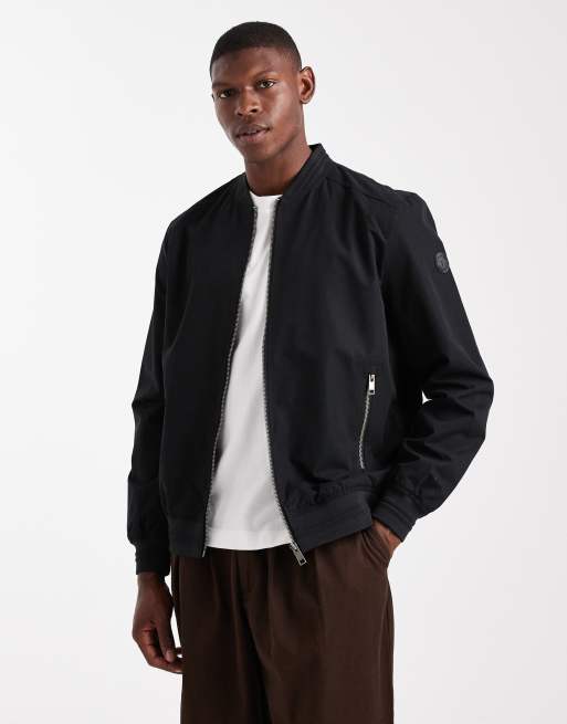 Threadbare zip front showerproof bomber jacket with pockets in black