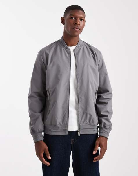 Threadbare zip front showerproof bomber jacket with pockets in slate grey - view 1