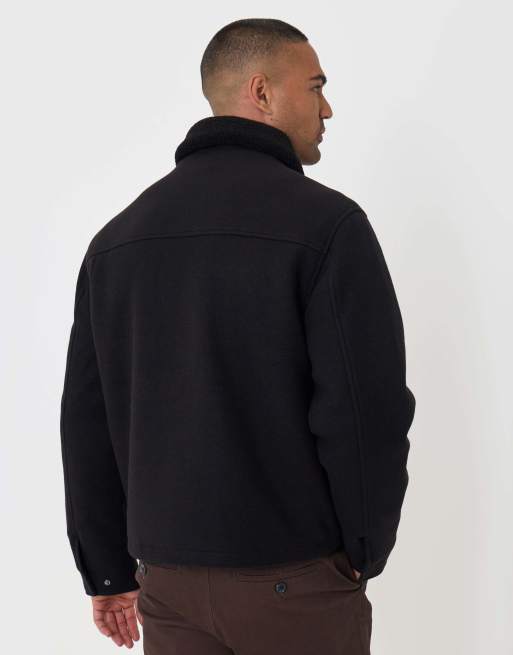 Threadbare Zip jacket with sherpa collar & lining in black, 3 of 4