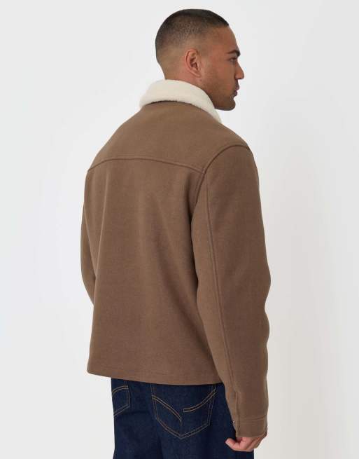 Threadbare Zip jacket with sherpa collar & lining in taupe, 3 of 4