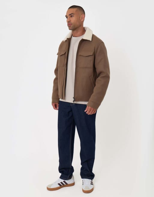 Threadbare Zip jacket with sherpa collar & lining in taupe, 4 of 4