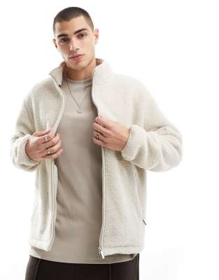 zip through borg fleece in ecru-Neutral