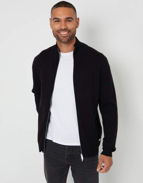 Threadbare Zip-through funnel neck knitted cardigan in black - view 1