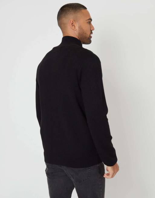 Threadbare Zip-through funnel neck knitted cardigan in black, 2 of 5