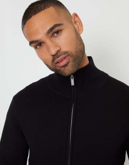 Threadbare Zip-through funnel neck knitted cardigan in black, 3 of 5