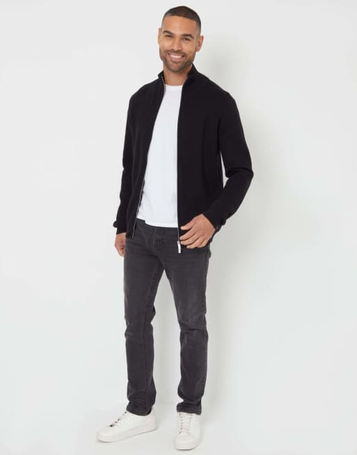 Threadbare Zip-through funnel neck knitted cardigan in black, 4 of 5