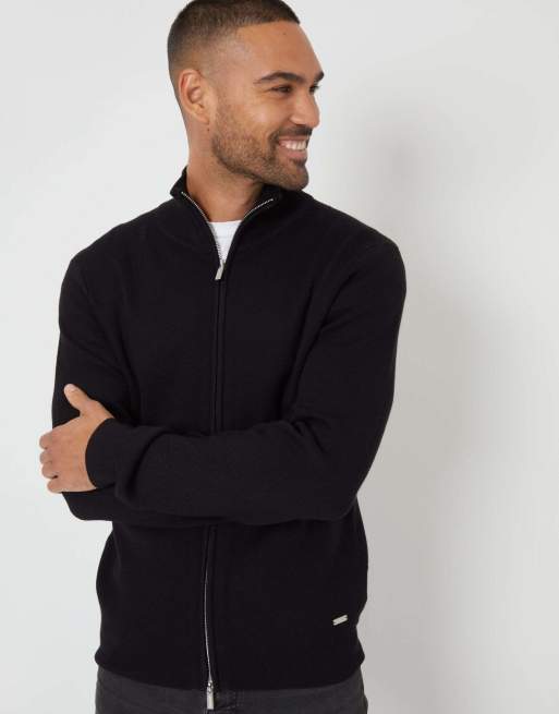 Threadbare Zip-through funnel neck knitted cardigan in black, 5 of 5