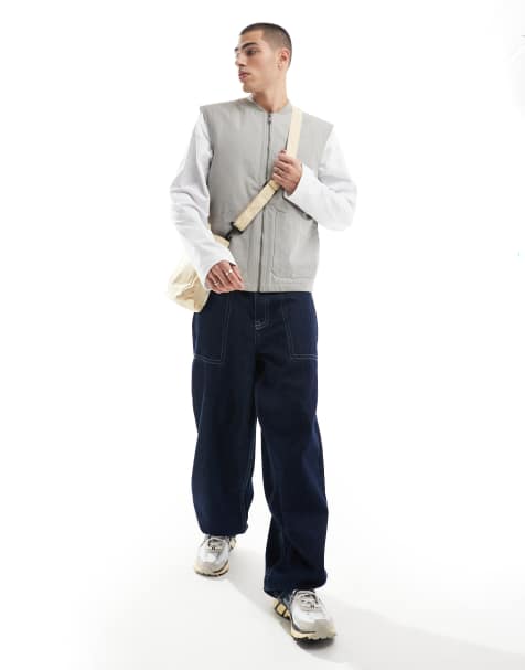 Threadbare zip through gilet in light grey - view 1