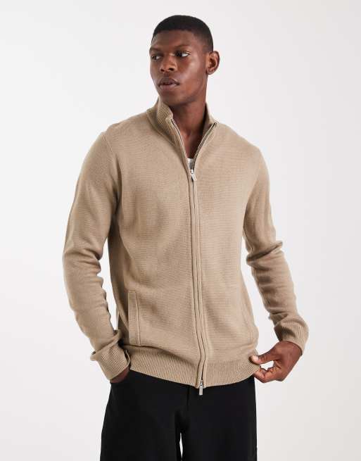 Threadbare zip through high neck cardigan in oat