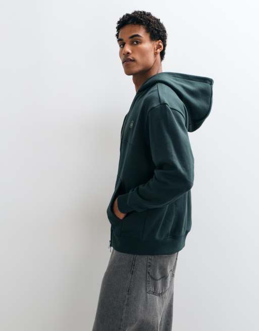 Threadbare zip through relaxed fit hoodie in sage green, 3 of 5
