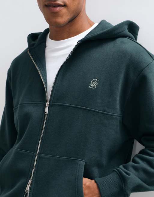 Threadbare zip through relaxed fit hoodie in sage green, 5 of 5