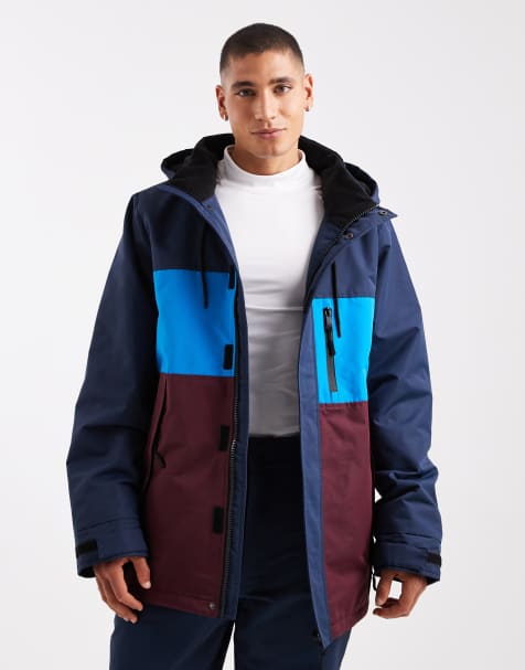 Threadbare zip through ski jacket with hood in navy and burgundy - view 1