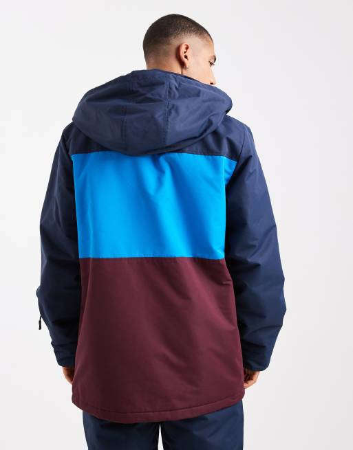 Threadbare zip through ski jacket with hood in navy and burgundy, 3 of 5