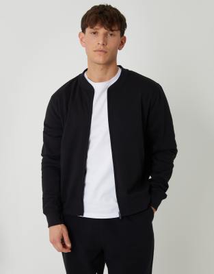 Threadbare Zip Through Sweat Bomber In Black
