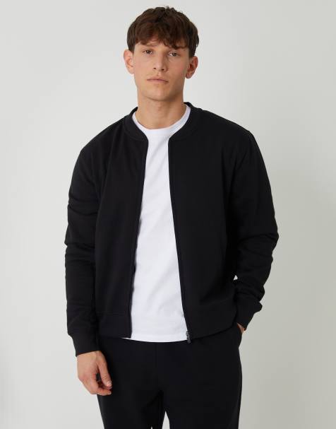 Threadbare Zip through sweat bomber in black - view 1