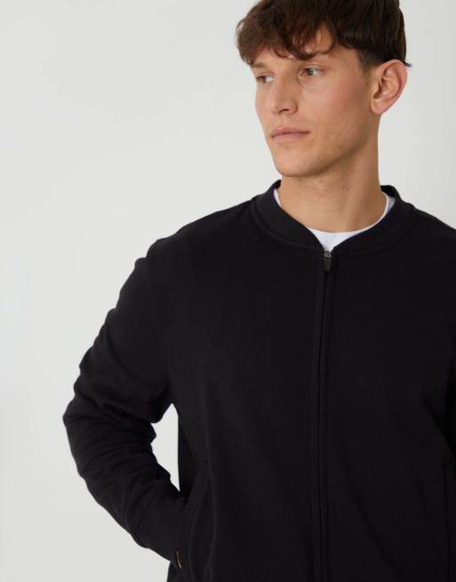 Threadbare Zip through sweat bomber in black, 3 of 5