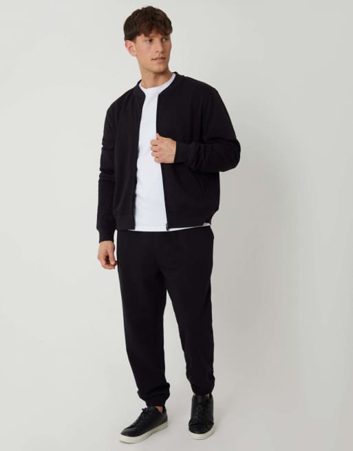 Threadbare Zip through sweat bomber in black, 4 of 5