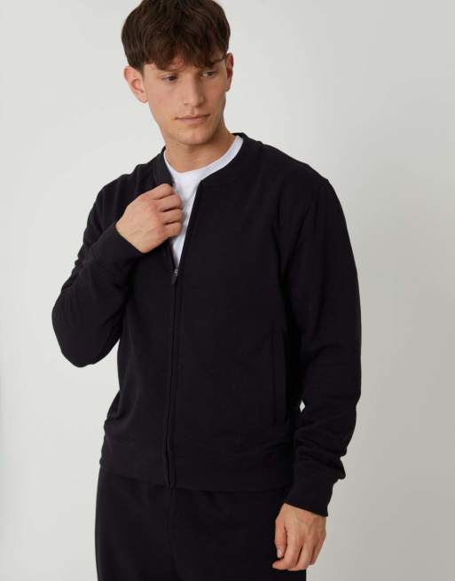 Threadbare Zip through sweat bomber in black, 5 of 5