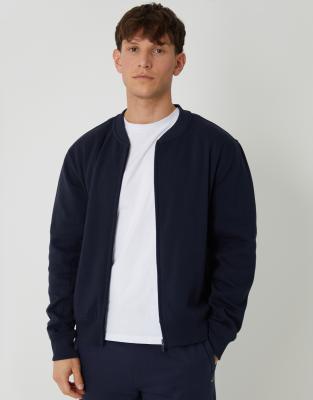 Threadbare Zip Through Sweat Bomber In Blue
